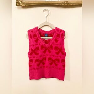 Old Navy Pink with Red Bow Patterned So Soft Knit Vest Coquette Girl Size 6-7
